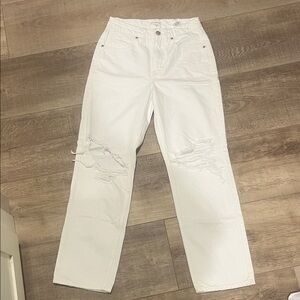 Good American White Distressed Straight Leg Jeans